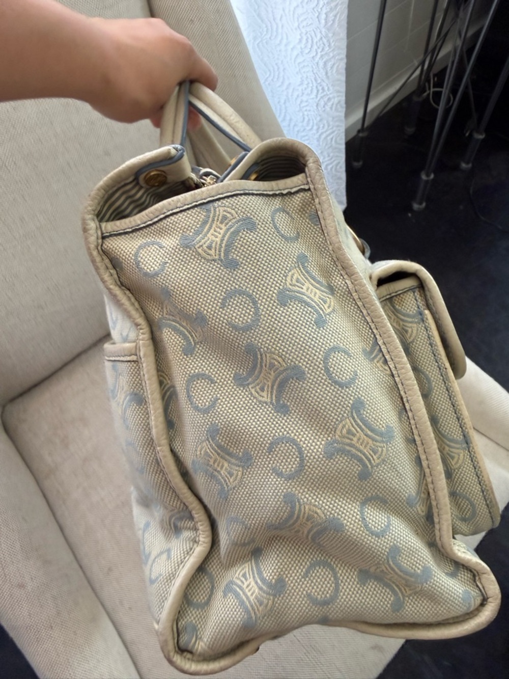 Celine Cream Beige Monogram Satchel with Dual Front Pockets - Picture 7 of 11